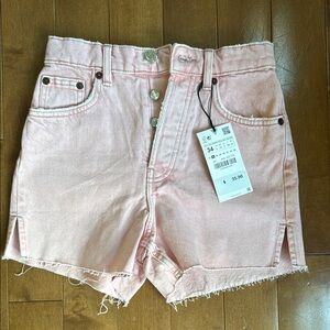 Zara Pink Jean Shorts with Frayed Hem